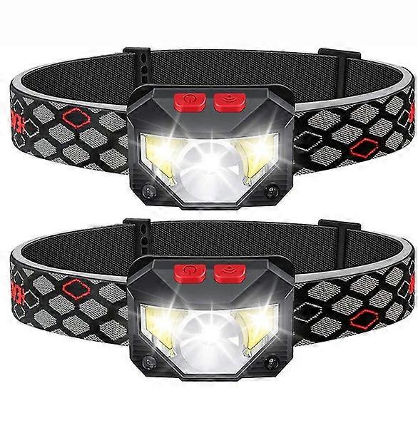 Led Rechargeable Headlamp, 2-pack Waterproof Flashlight Motion Sensor Control He