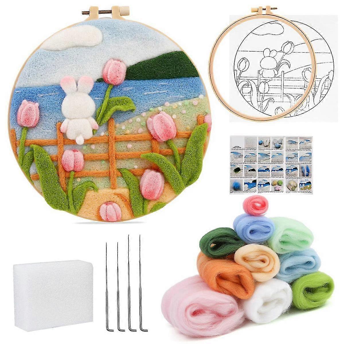 Tulips Needle Felting Kit, Felt Painting Kit For Beginners With Wool,needle Felting Pad, Needles, W