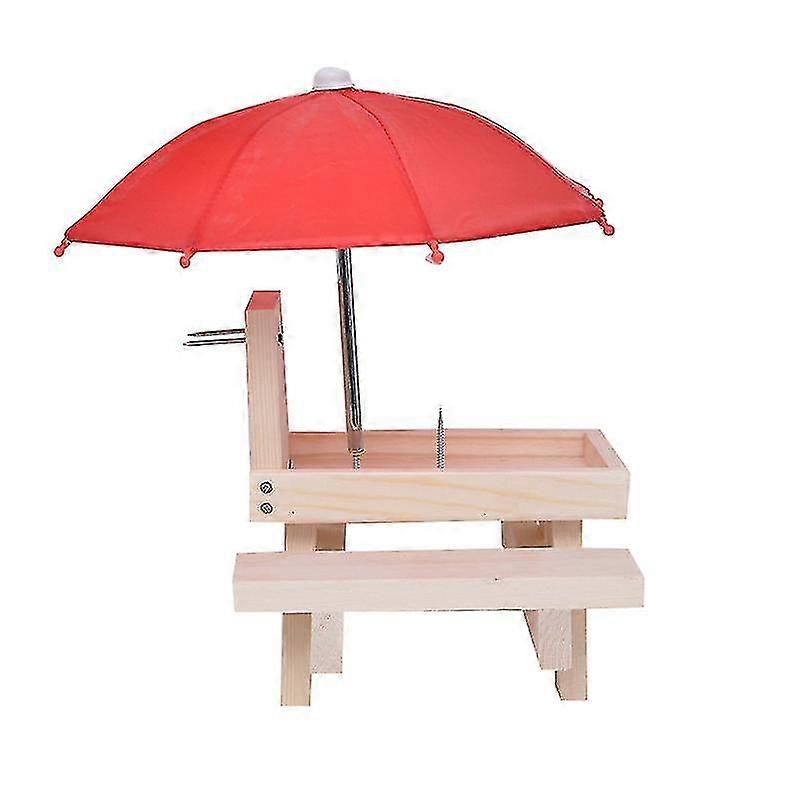 Squirrel Feeder Table With Red Umbrella For Outside Funny, Corn Cobs Feeder For Squirrels Chipmunks, Wooden Squirrel Picnic Table House Bench Chair F