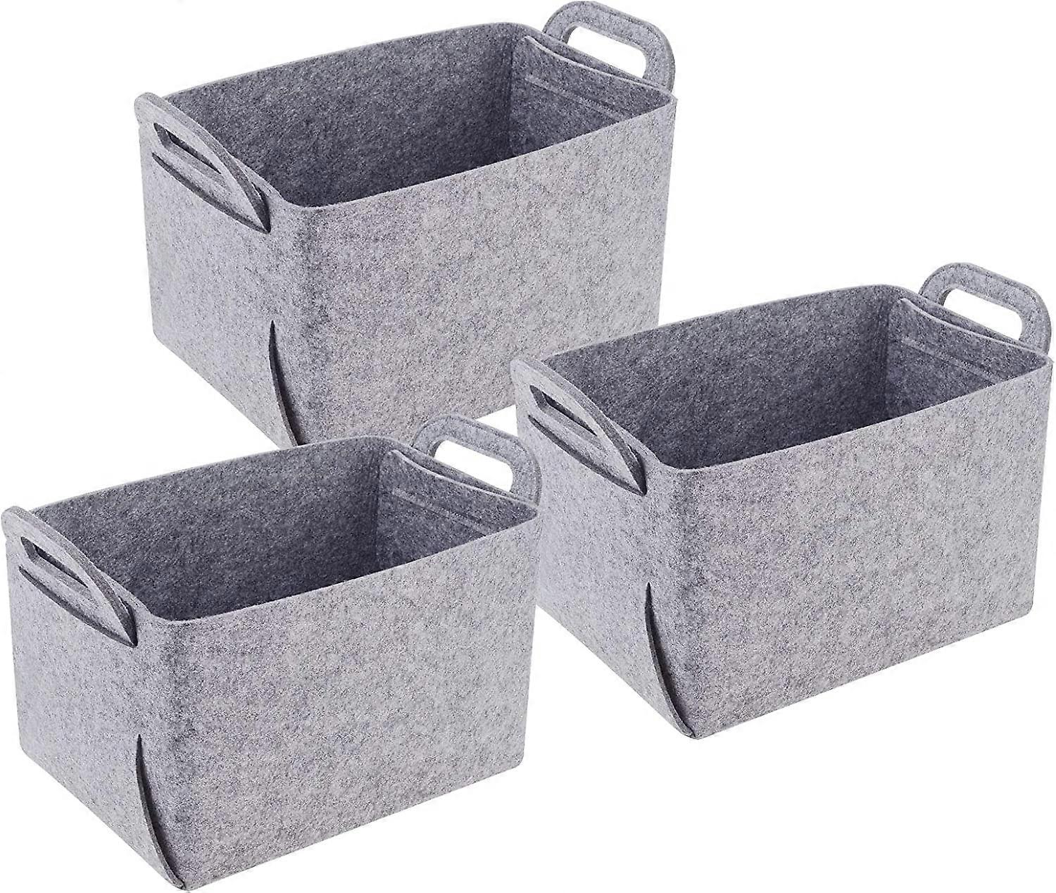 3 Pcs Felt Storage Box (Light Grey)