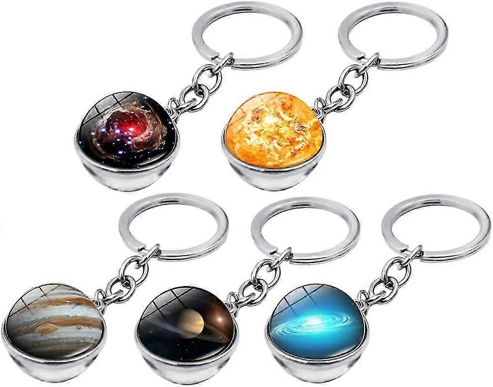 5pcs Planet Keyring Gem Starry Sky Keychain Bag Pendant Gift For Friends (mixed Pattern)