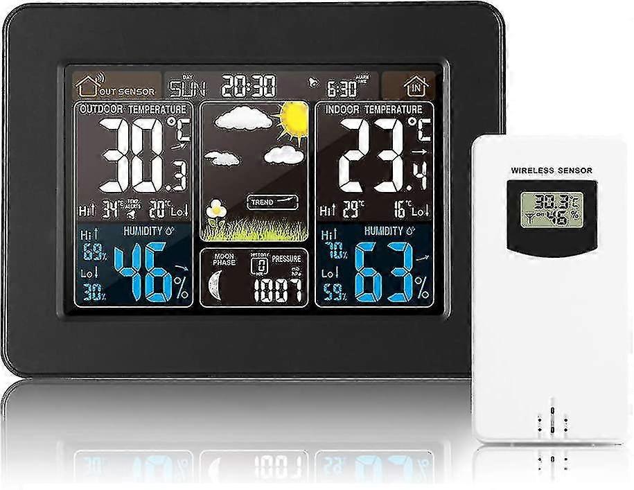 Wireless Weather Station Digital Colorful Weather Clock With Outdoor Sensor Indoor Outdoor Thermomet
