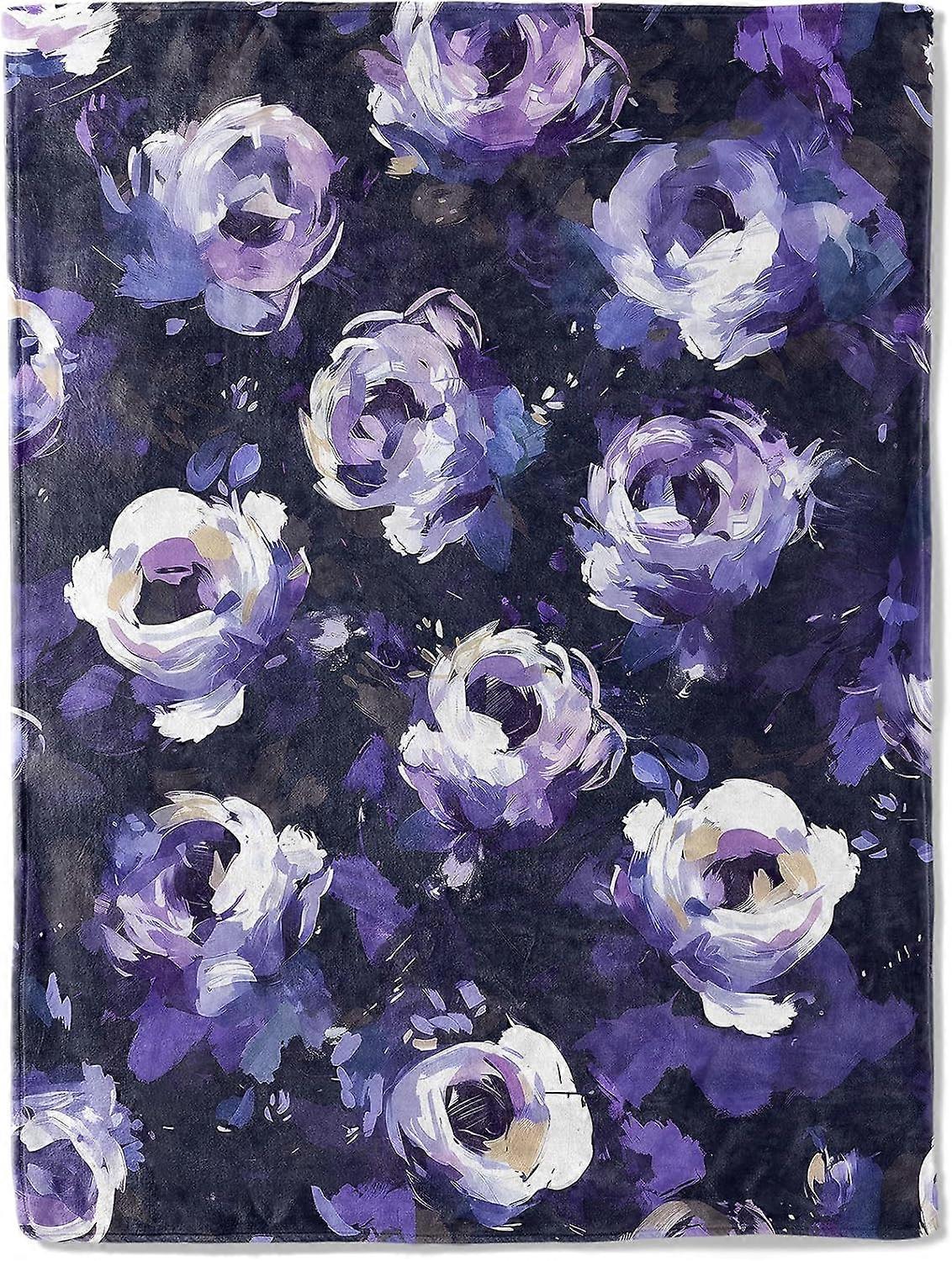 Mor Gül Flanel Battaniye - Karanlık Atmak Zengin Çiçekler ile Zarif Çiçek - Kadınlar ve Çiçek Severler için Hafif Yumuşak Rahat Hediyeler Battaniyeler, Modern El