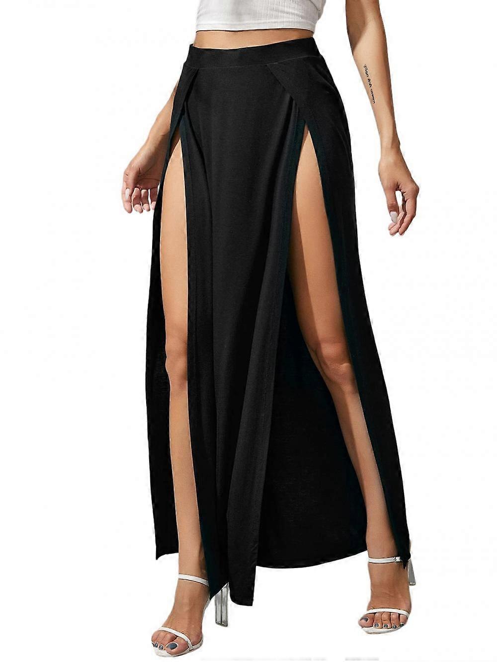 Women's Elastic Waist High Split Wrap Flowy Long Maxi Skirt XXL