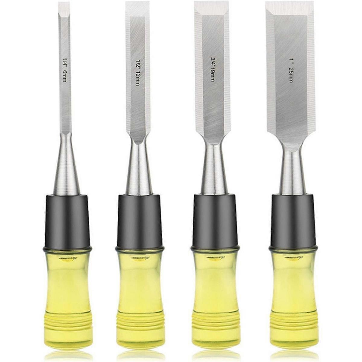 4pcs Wood Chisel Set for Woodworking, -V Steel Beveled Edge Blade, PVC High Impact Handle Wood Chis