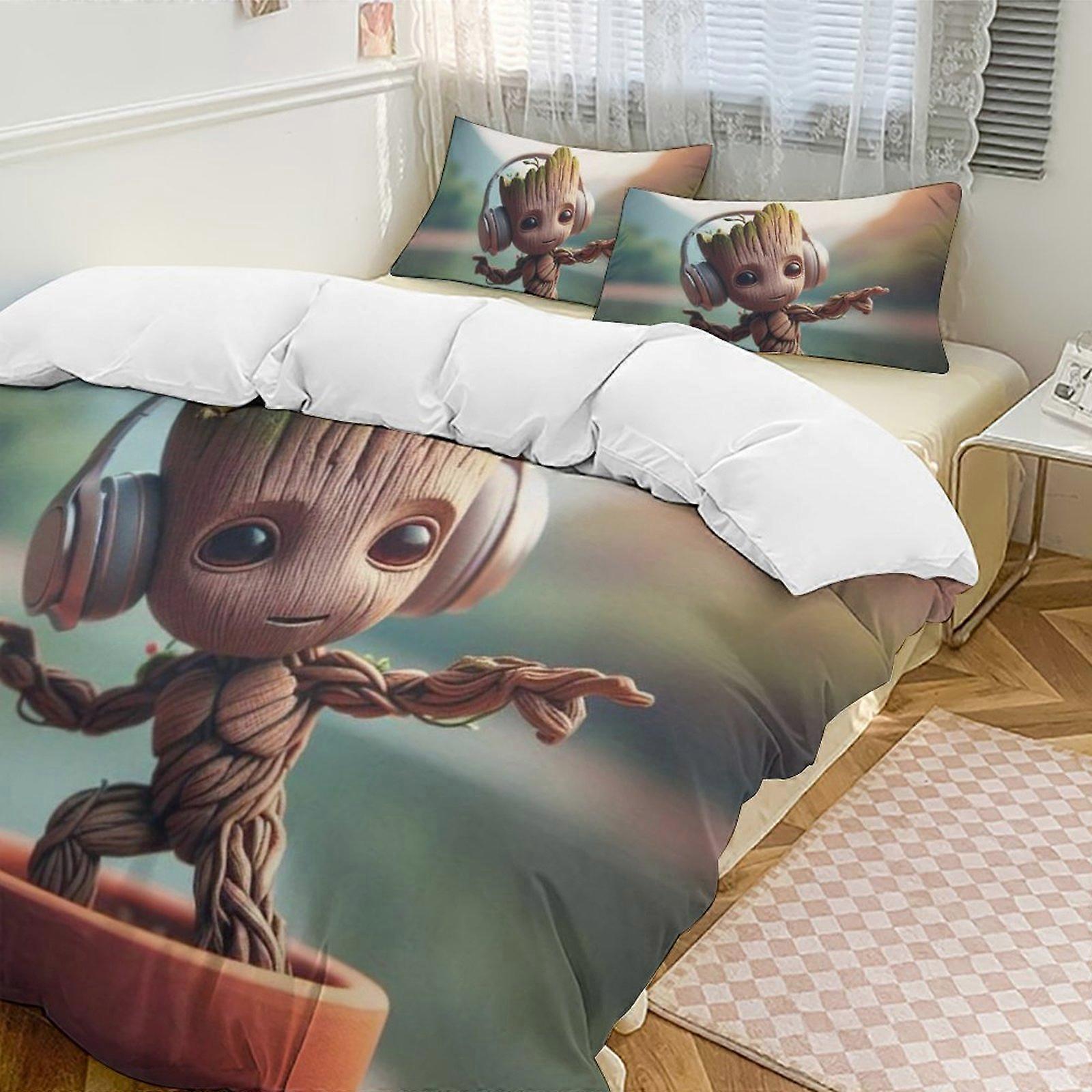 طقم مفروشات Gs58 I Am Groot غطاء لحاف من الألياف الدقيقة طقم خفيف الوزن من 3 قطعخفيف الوزن ومريح SH58