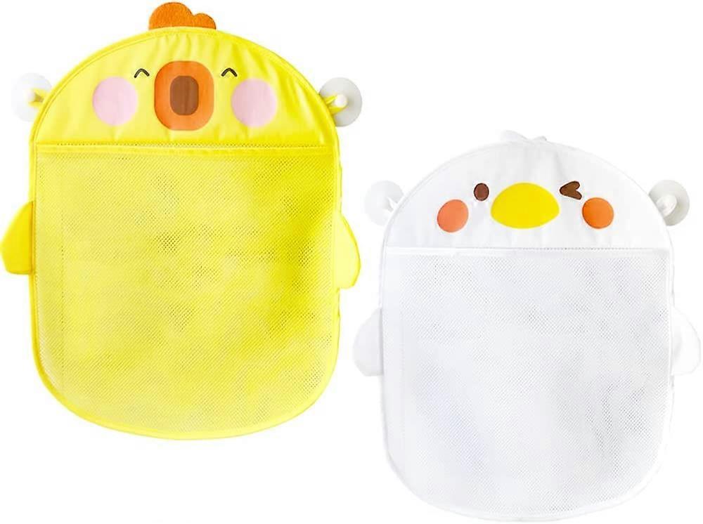 2 Pieces Bath Toy Storage Bag, Mesh Storage Bag for Baby Toys, Bath Toy Net, Toy Storage Net, for Bath Toys, White, Yellow, with 4 Suction Cups