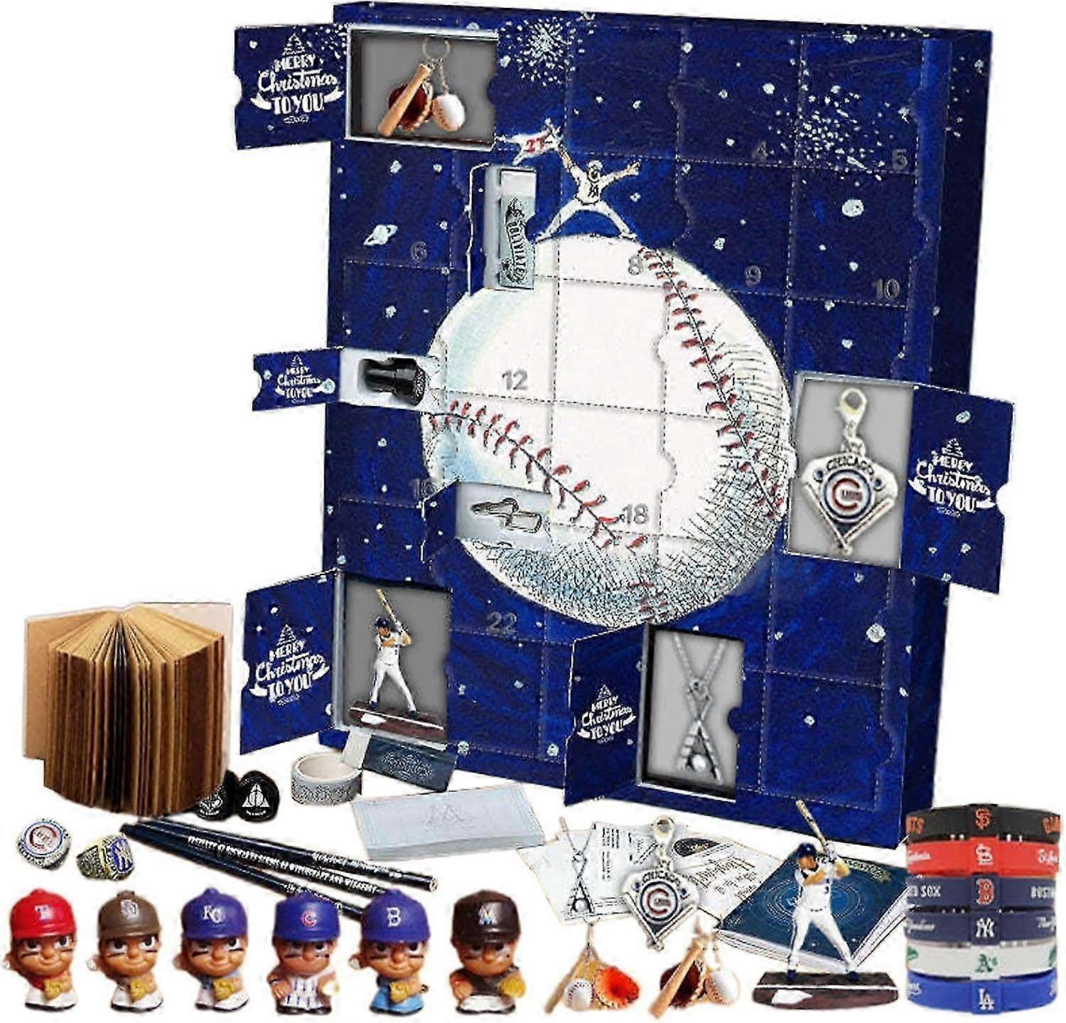 2024 Christmas Baseball Countdown Advent Calendar, Baseball Advent Calendar with 24 Little Doors, 24 Days Christmas Holiday Countdown Gifts, 2D Baseba