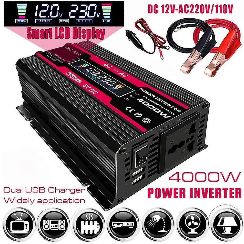 Convertitore di potenza per inverter per auto da 12 V 4000 W Trasformatore Trasformatore Smart LED Display 4.2A Inverter solare a onda sinusoidale modificata a carica rapida