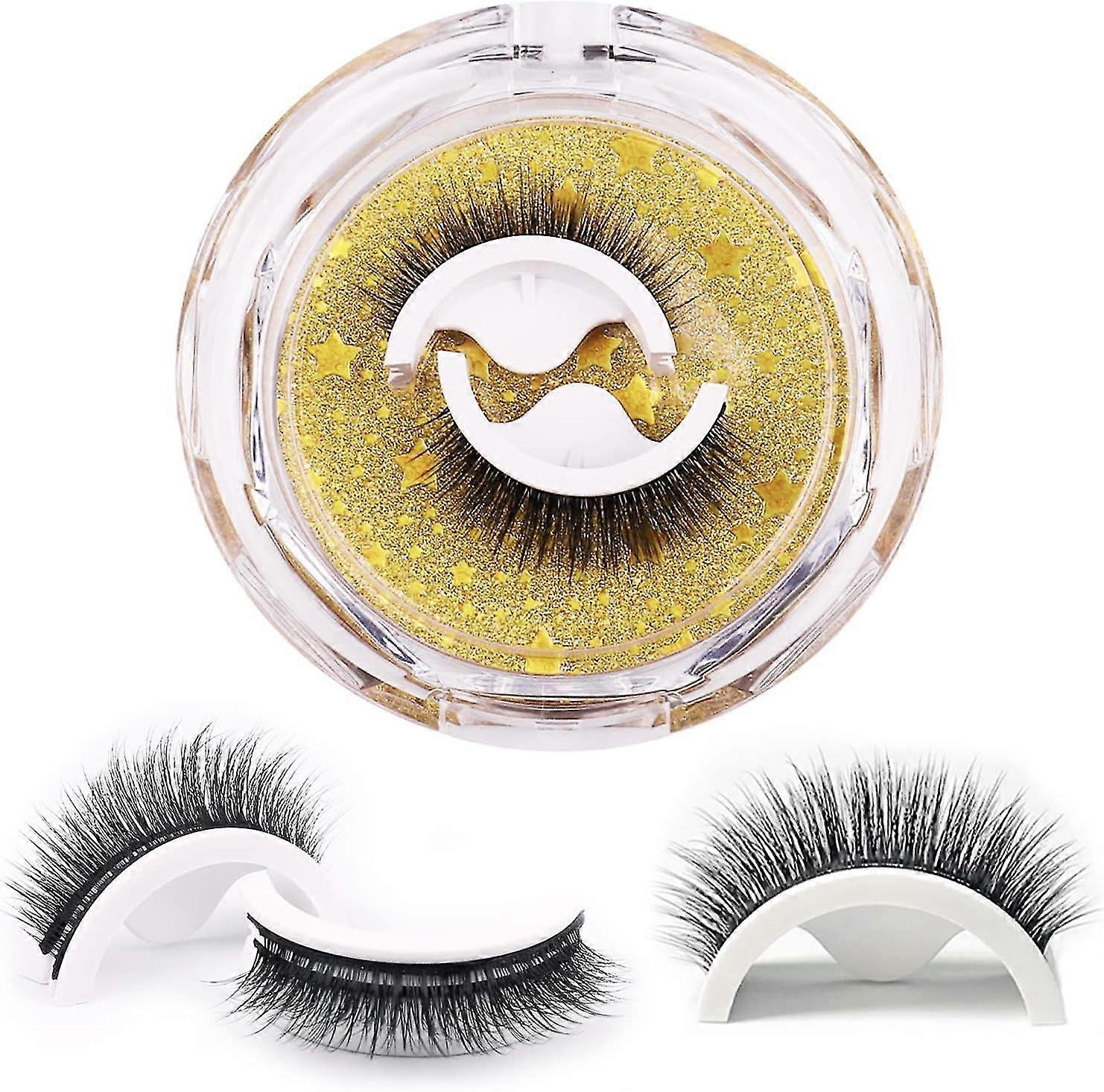 Reusable Self Adhesive 3d False Eyelashes,2 Pairs In 1 Case, No Glue Needed,natural Long Thick Fake Eye Lashes Box