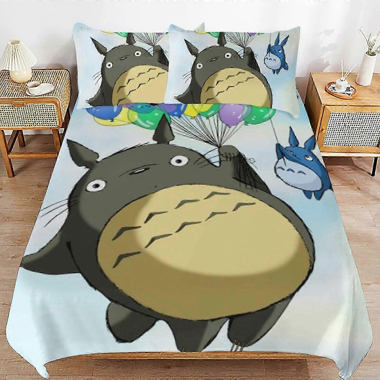 n638 Lakan Totoro Täcke Set3 delar Påslakanset Mjukt sängkläder Se för alla årstider (1 påslakan och 2 örngott) Lakan iiv638