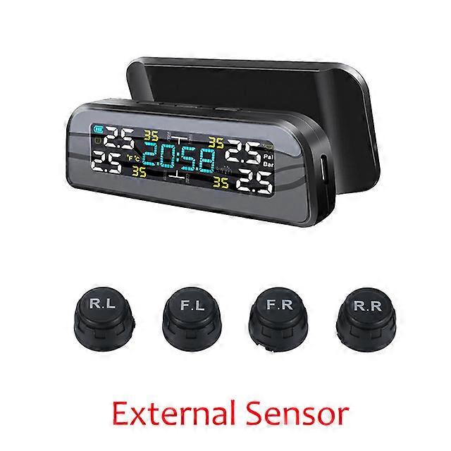 UniversalWireless Vehicle Sensors Tire Pressure Monitoring System Solar Power Clock LCD Display 4 External Vehicle Sensors Tire Pressure s