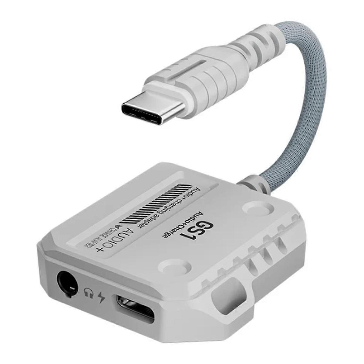 GS1 2-i-1 hörlursomvandlare Type-C-gränssnitt stöder 60W snabbladdning för mobiltelefoner och surfplattor 3,5 MM+TYPEC