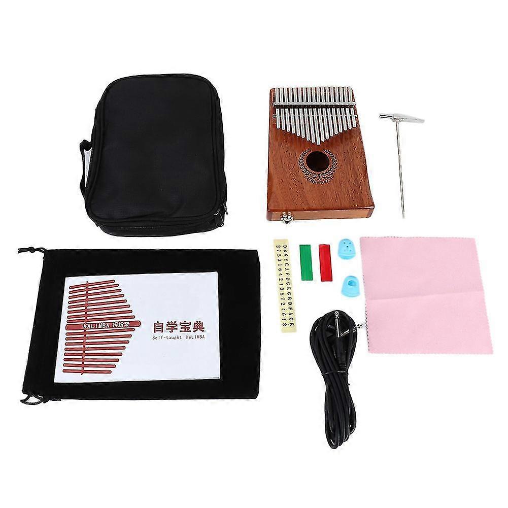 17 Keys Mahogany EQ Kalimba Thumb Piano Built in Pickup Beginner Set with Tune Hammer Carry Bag