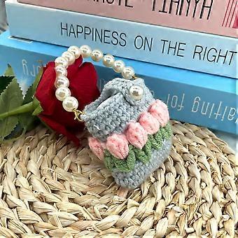 Pearl Strap Crochet Tulip Chain Headphone Case Handmade Knits