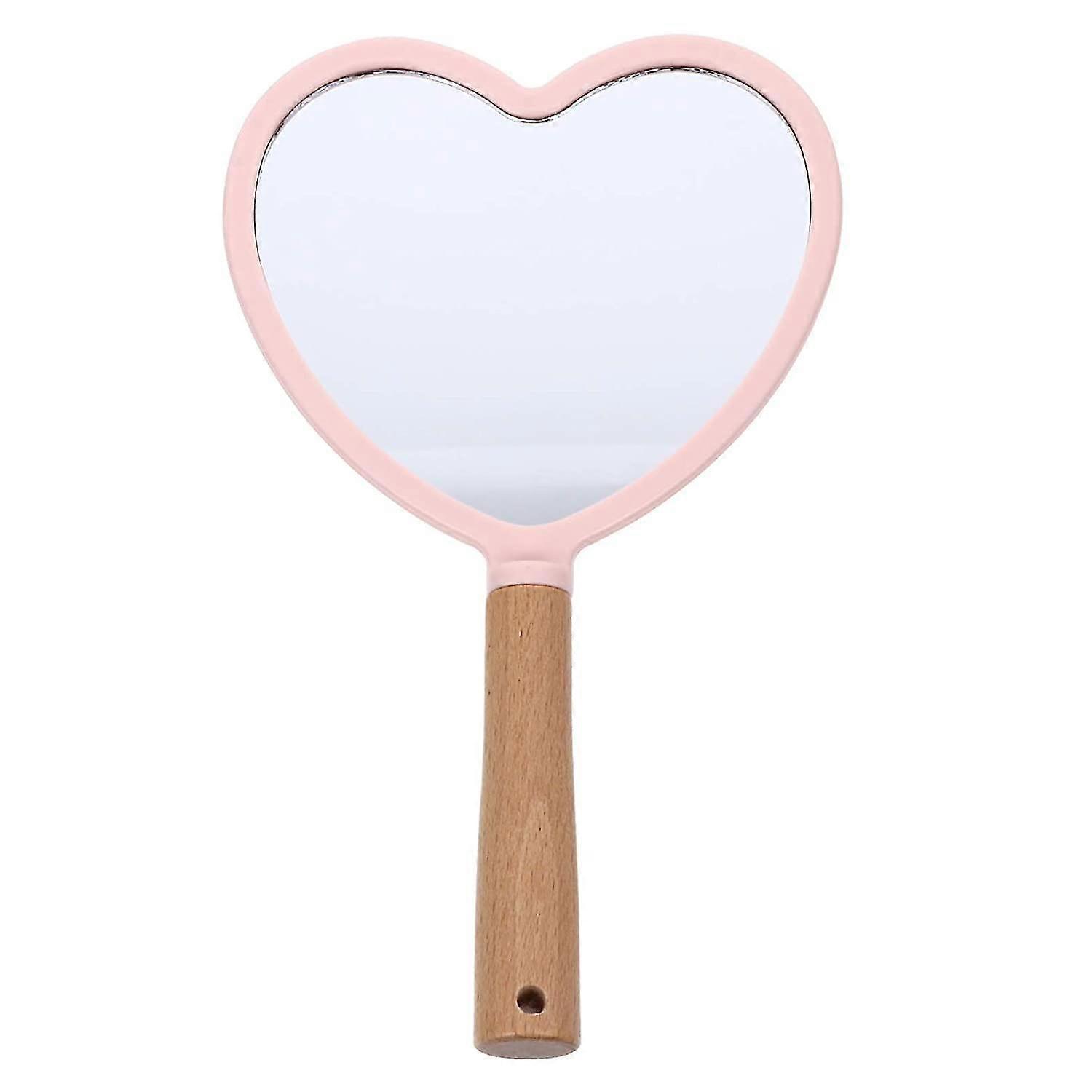 Hand Held Mirror Heart Shape Glass Mirror Pink