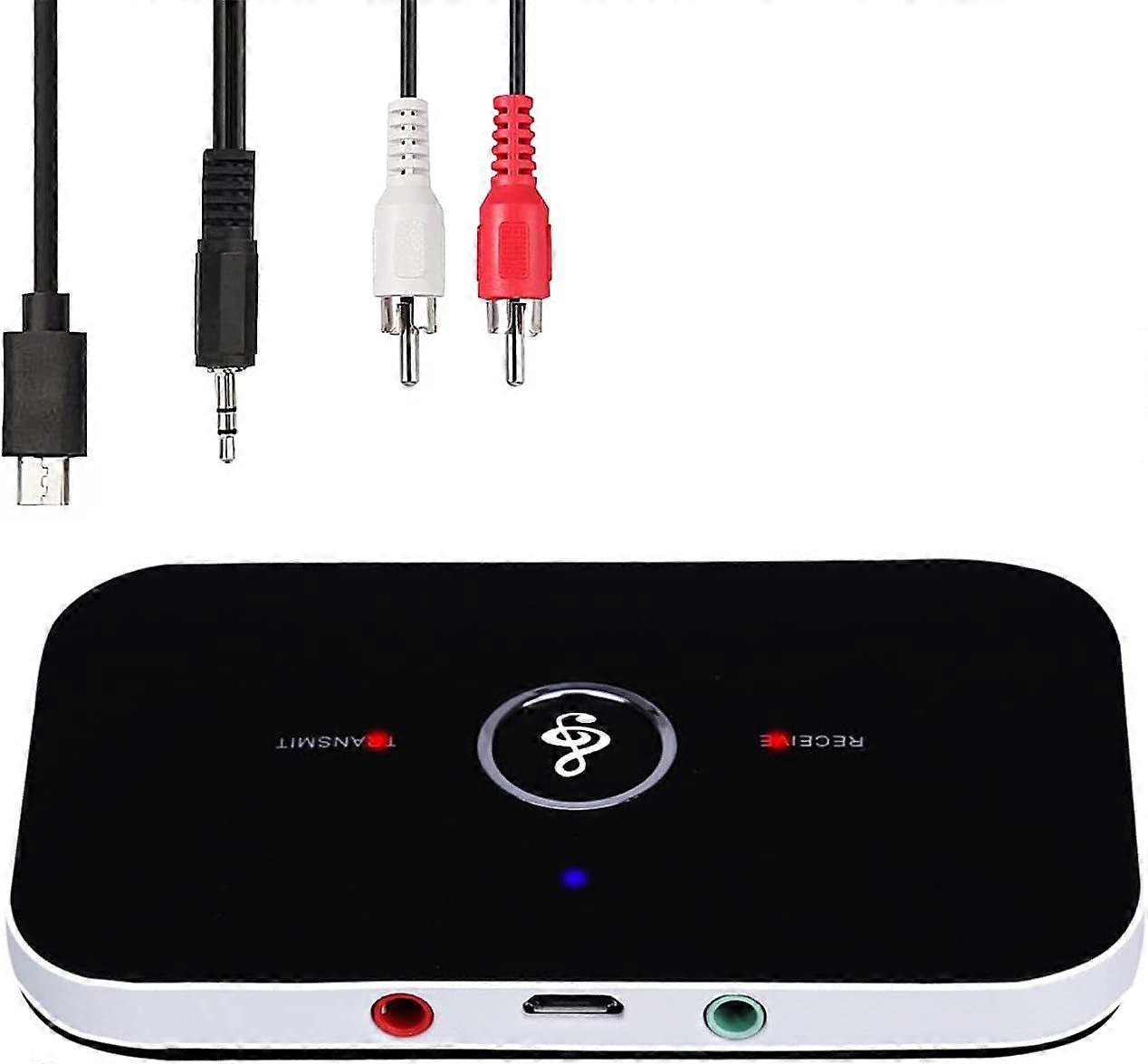Bluetooth 5.0 Transmitter Receiver, 2-in-1 Wireless Portable Stereo Audio Adapter Receiver with RCA/3.5mm AUX Compatible Low Latency HD Sound
