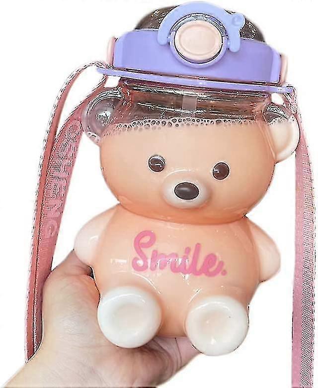 Butelka na wodę Bear ze słomką, szczelny dzbanek na wodę Kawaii z regulowanym paskiem na ramię do podróży kempingowej TW