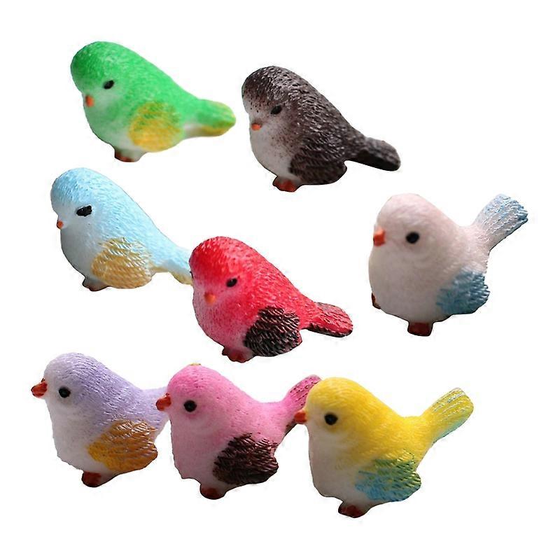 8Pcs Bird Statue Widely Applied Anti-fade Resin Bright Color Sparrow Micro Landscape Ornament for Bonsai