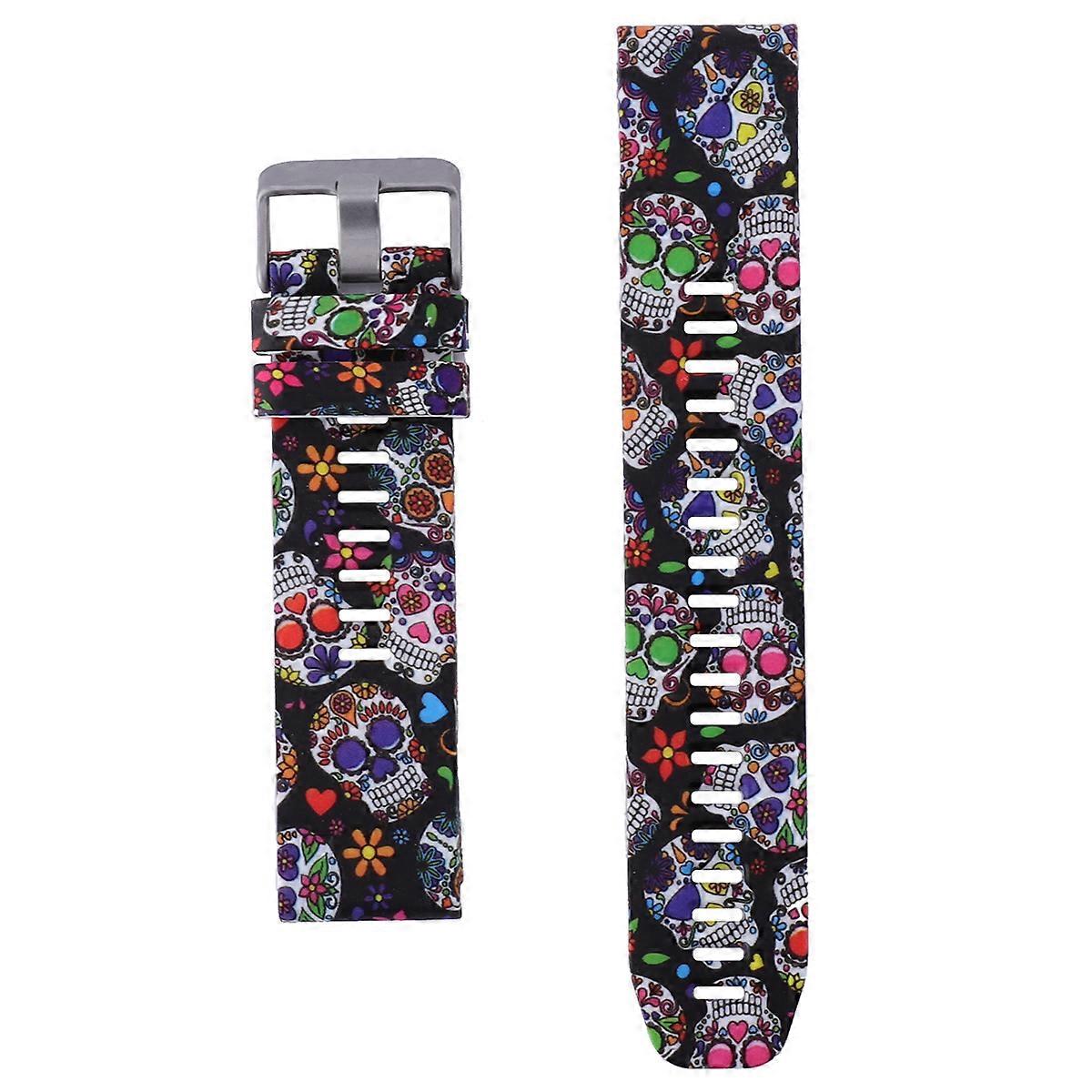 Quick Release Watch Strap Replacement Silicone Watchband Compatible for Garmin Fenix 5 Plus / Instinct / Forerunner 935 945 - Colorful Skull