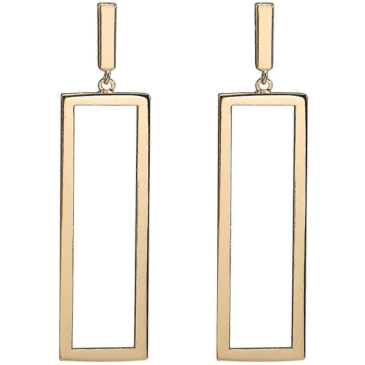 Gold Geometric Drop Earrings, Rectangle