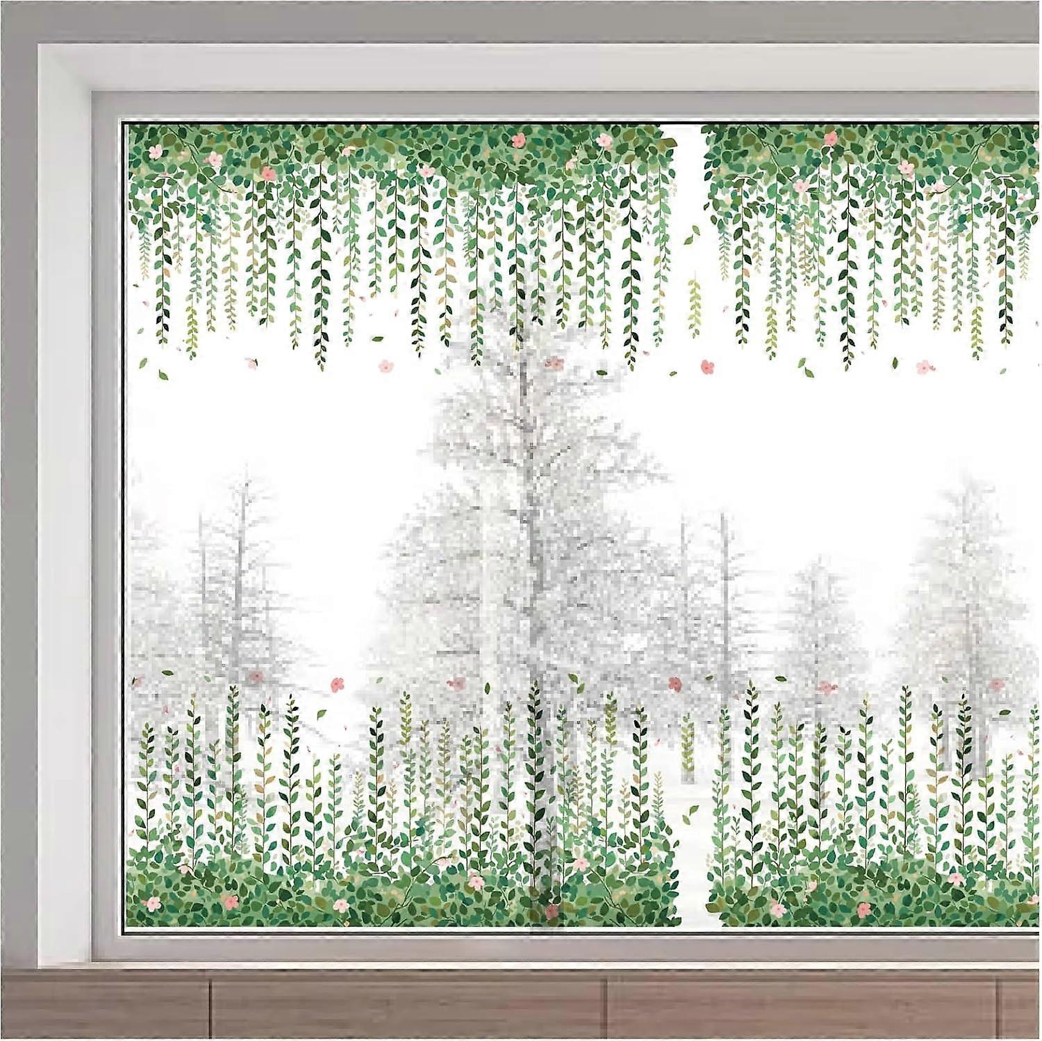 45.6x11.8 Inch Large Hanging Leaves Window Stickers Hanging Vine Window Clings Spring Green Plant Flowers Window Decals Rectangle Removable Reusable W