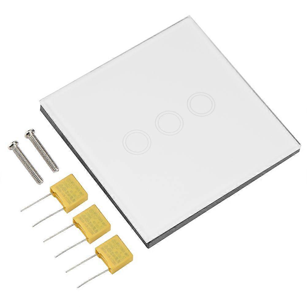3 Way Tempered Glass Panel Smart Touch Switch with Wireless Remote Control  (White)