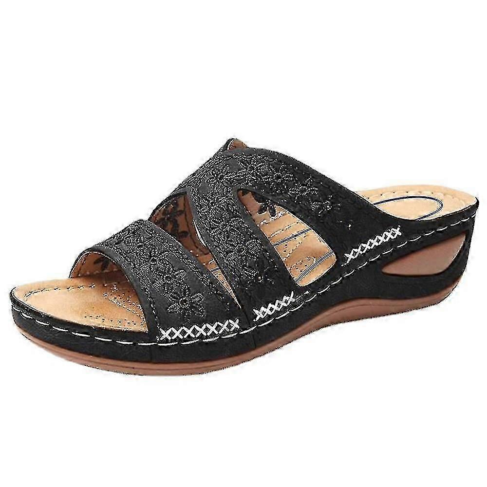 Damen Sandalen Low Wedge Slippers Open Toe Strandschuhe WHBYV