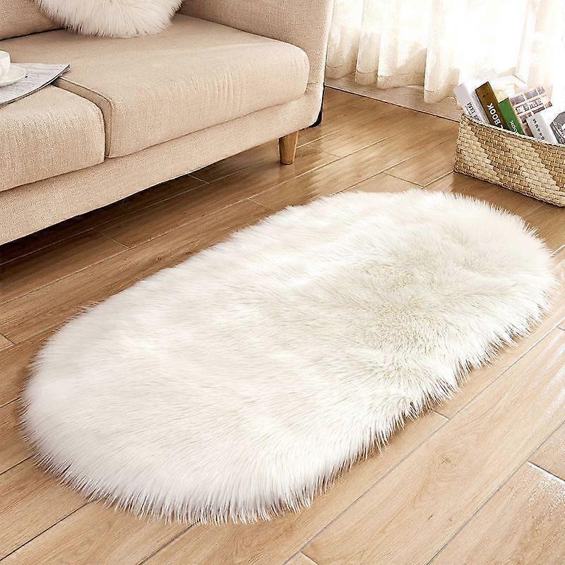 Oval Plush Rug Carpet Plush Rug Kids Bed Soft Solid Color Thick Floor Mat for Living Room Bedroom Home Decor