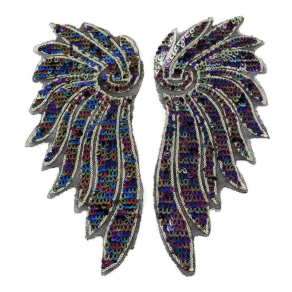 Angel Wings Sequin Patches Bead Embroidered Cloth DIY Clothing Accessories Sequin Patch Decorative Chapter Iron on 2pcs Multi-Colored M