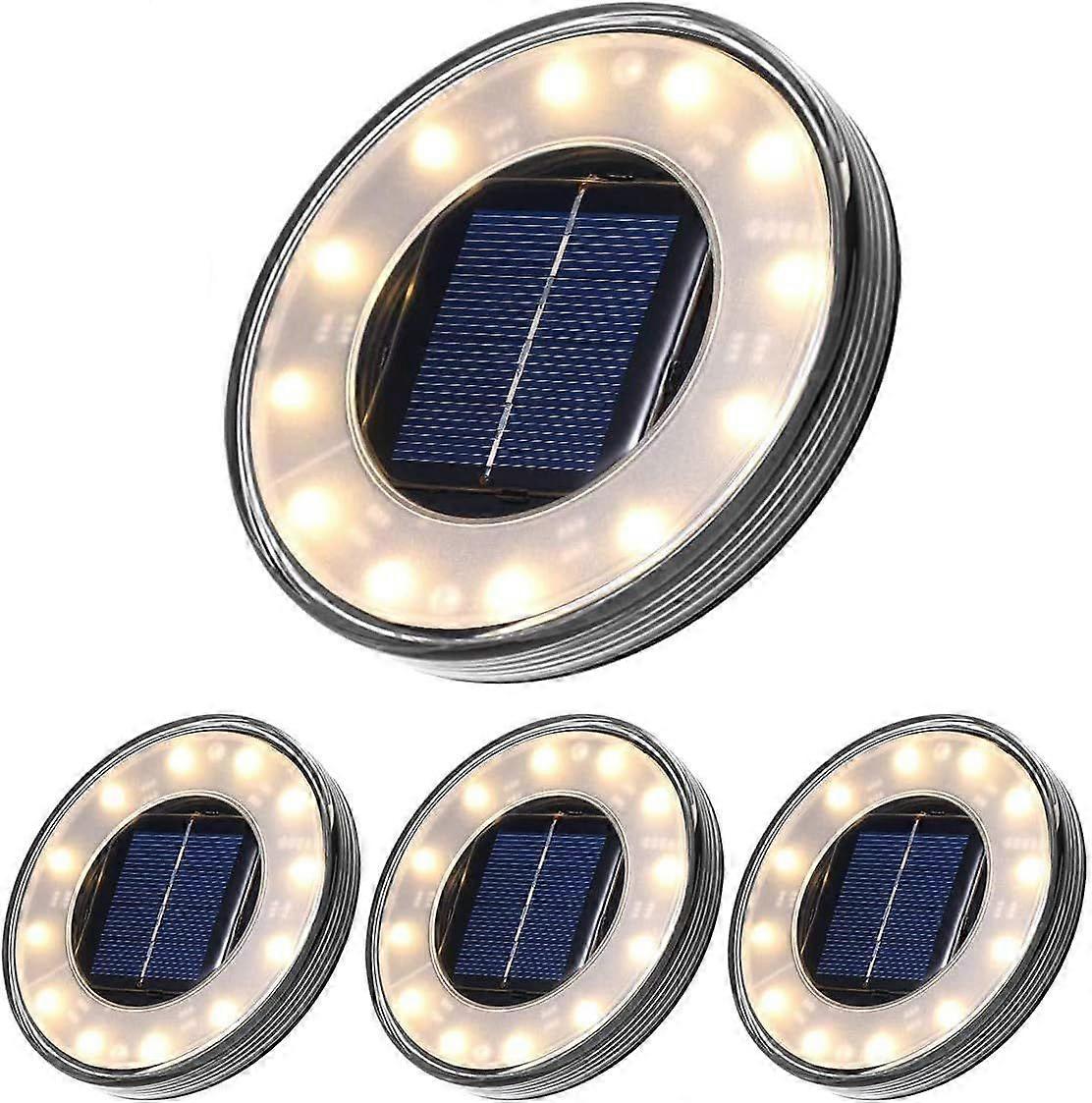 LEDソーラーフロアランプ4パック、12 LEDソーラー屋外照明、防水IP68、街路灯ライト、パスガーデンテラスヤード芝生用埋設ライト