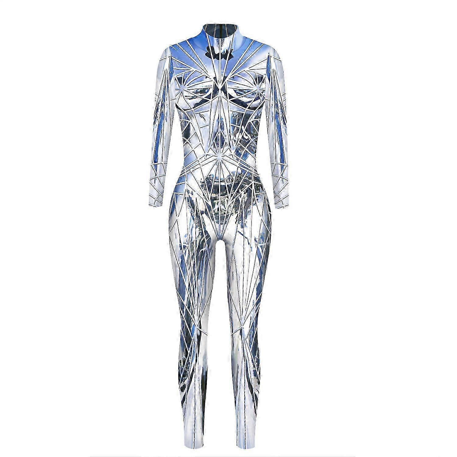 3Dプリント未来的なガラスの破片ジャンプスーツハロウィーンコスプレカーニバルパーティーコスチューム女性用