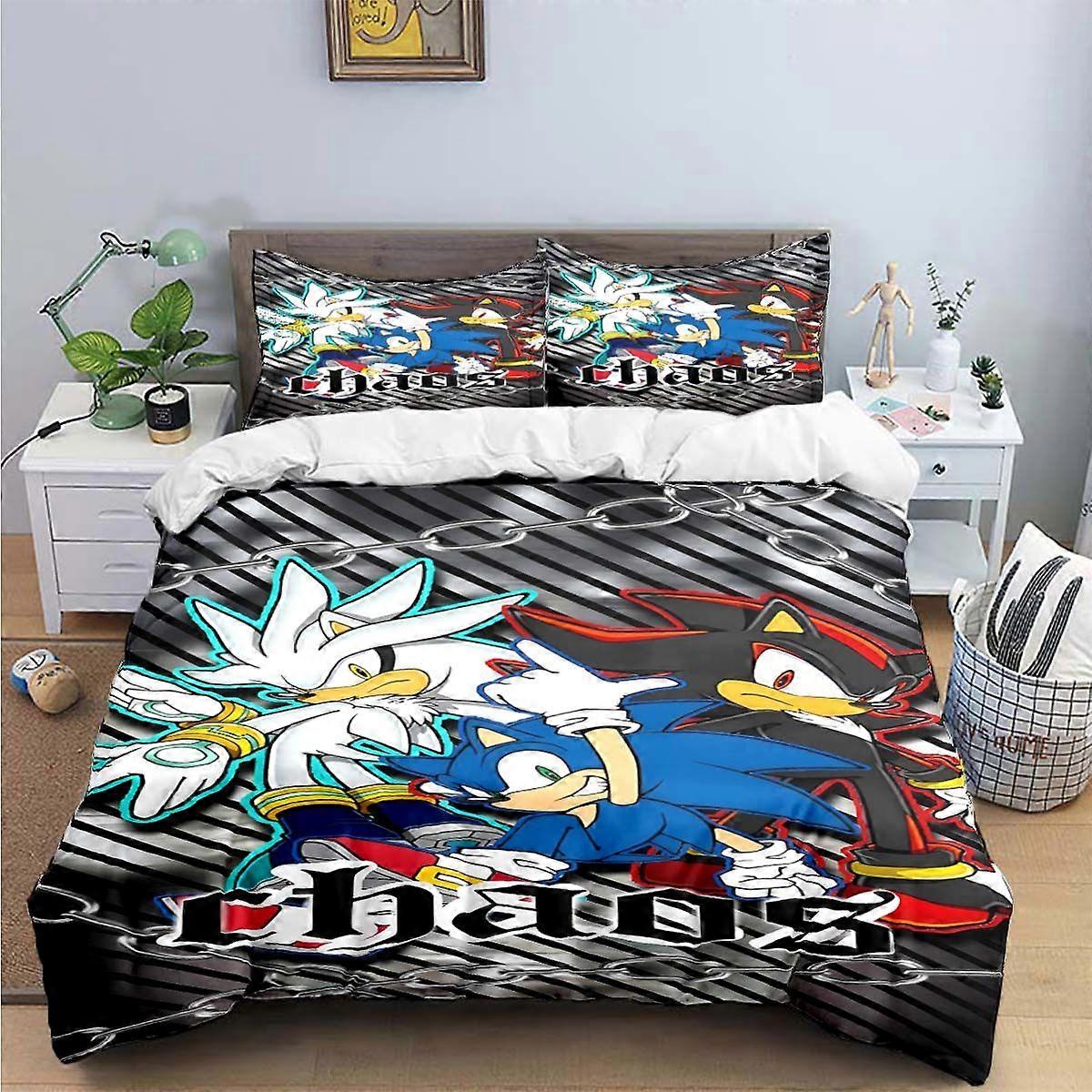 v2125 Prześcieradła Wykwintna kreskówka S-Sonic Tapeta Anime Druk cyfrowy Zestaw pościeli Poszwa na kołdrę Kołdra Łóżko Młodzież Dzieci Dziewczyna Chłopcy Prezent 3-częściowy