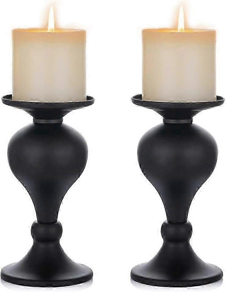 Sziqiqi Metallic Pillar Candleholder Set For Candle Centerpieces, Table Mantel Fireplace Decoration Set Of 3 Gourd-shaped Design Black