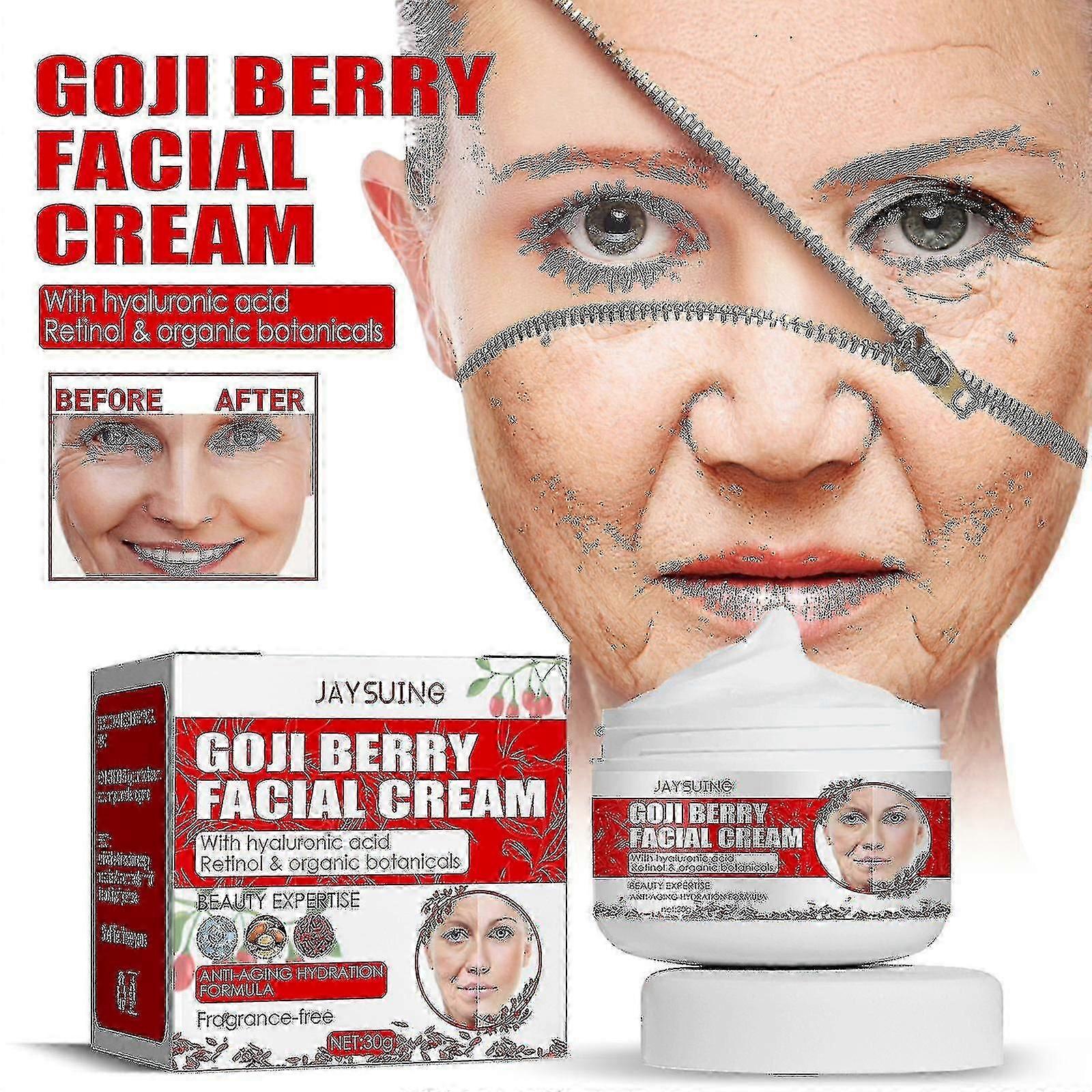 Jaysuingウルフベリーフェイシャルクリームのしわ防止、潤い、ほうれい線の色あせ、輪郭を引き締め、引き締め、顔の肌を持ち上げます