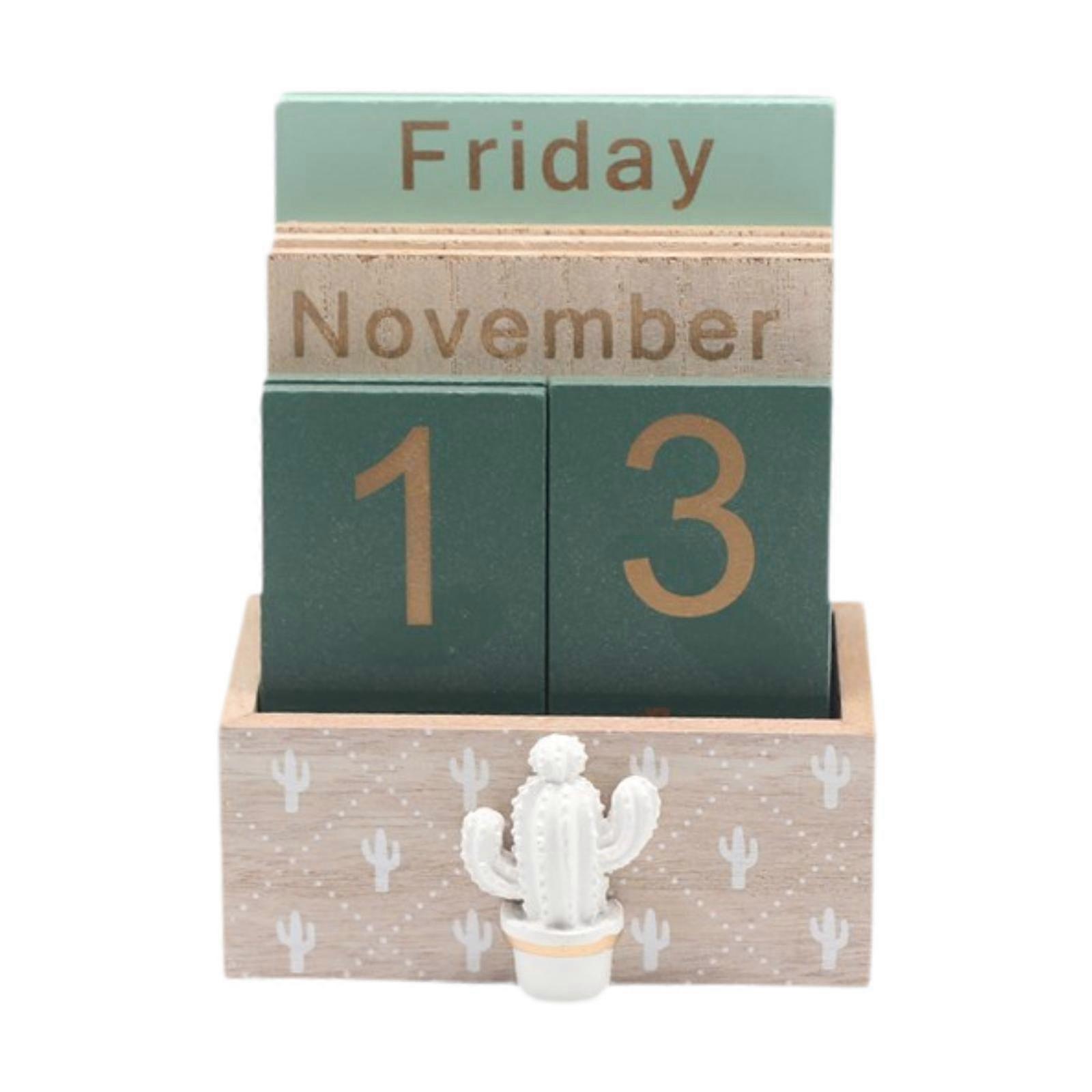 Perpetual Calendar Wood Block Calendar Desk Desktop Rustic Home Decor Desktop