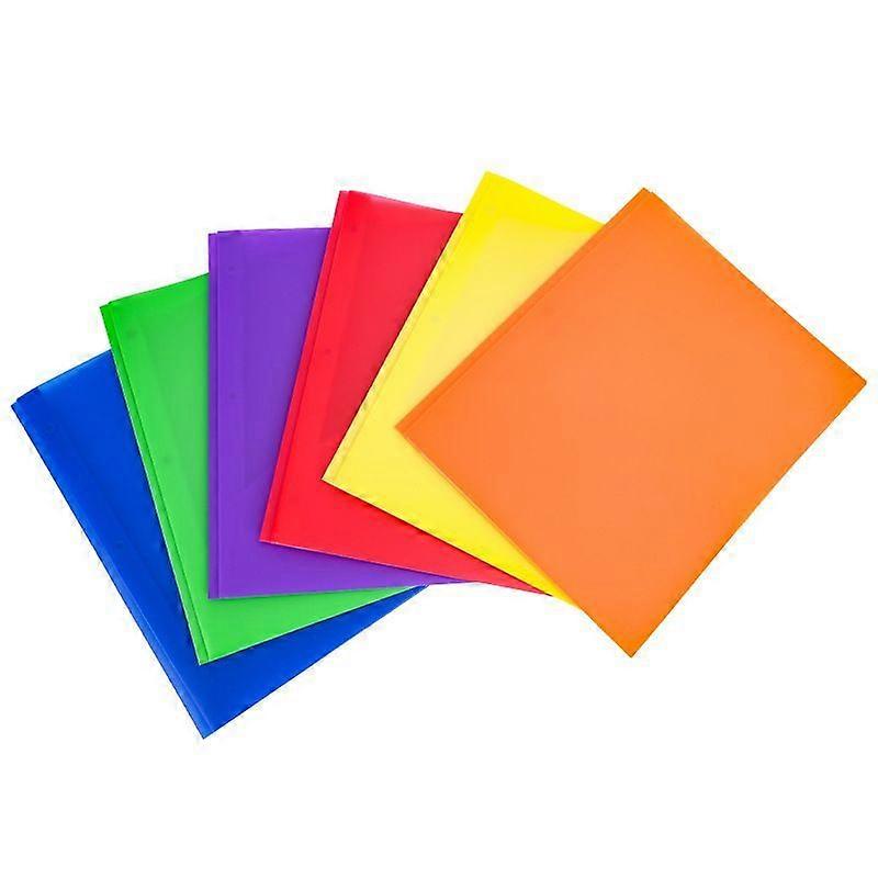 2 Pocket Folders with Prongs (6 Pack, Assorted Color) Plastic Folders with Pockets and Prongs Fit Letter Size, Poly Folders with Pockets for School Of