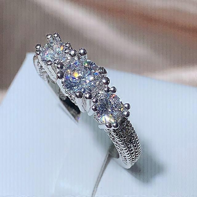 Vintage Silver Färg Vigselringar För Kvinnor Mode Vit Zirkon Förlovningslöfte Ring Regnbåge Kristall Flerfärgad Månadssten