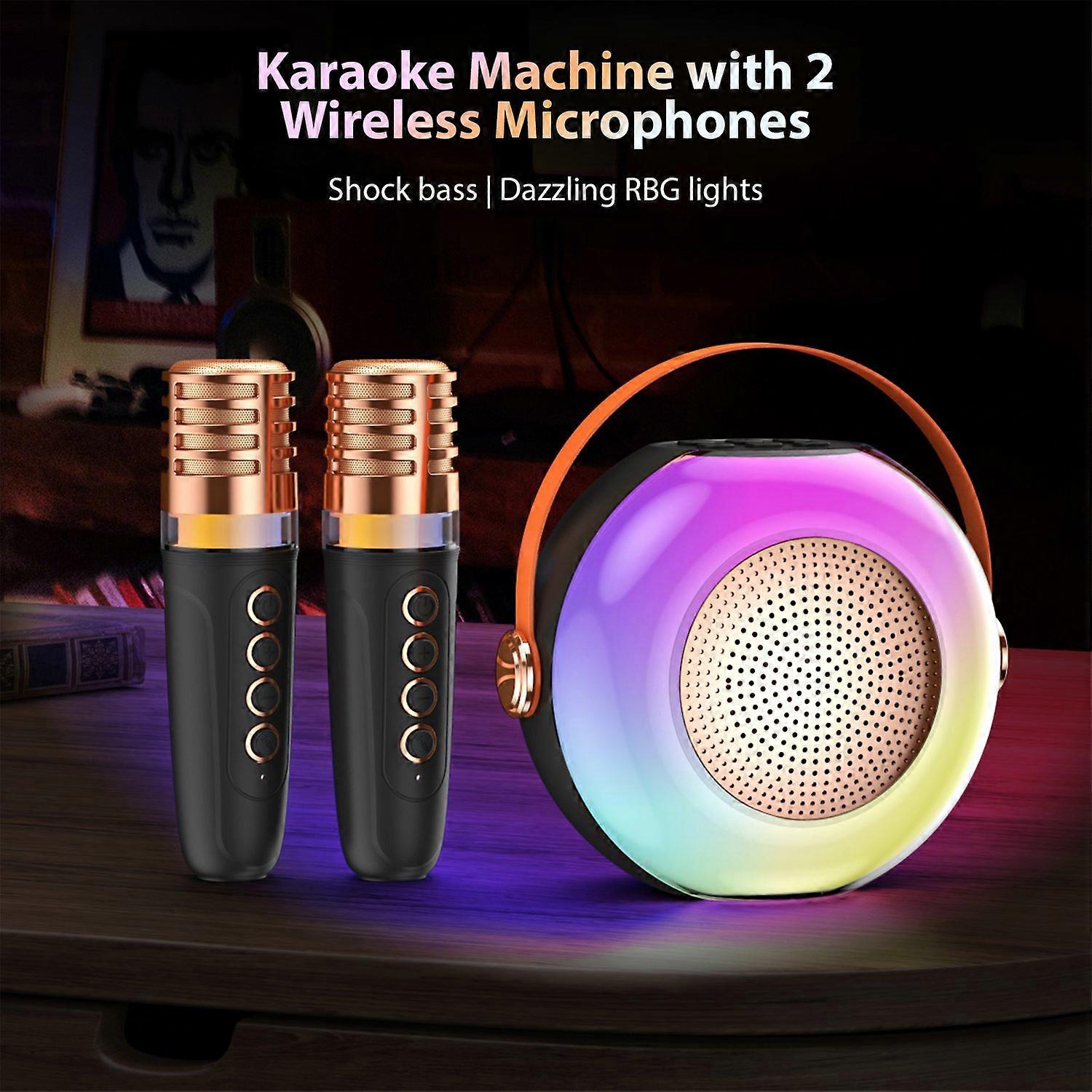 Karaoke Machine with 2 Wireless Microphones BT Microphone and Speaker KTV Set with RGB Light Effects