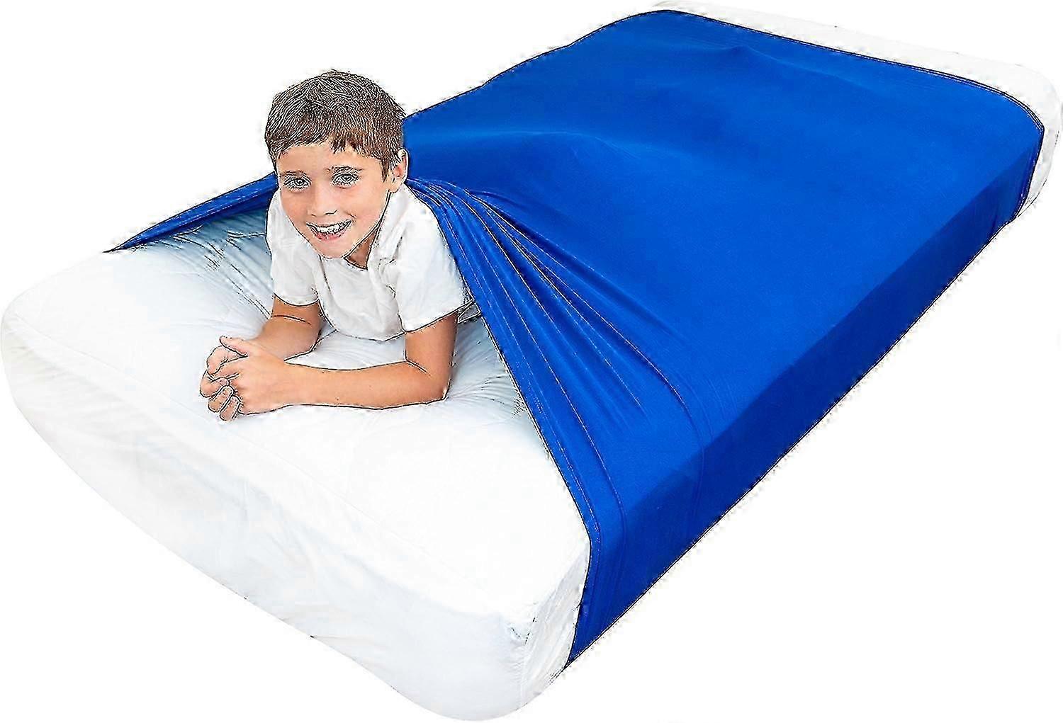 Sensory Bed Sheet for Kids Compression Alternative to Weighted Blankets - Breathable, Stretchy - Cool, Comfortable Sleeping Bedding (Blue, Twin),2024