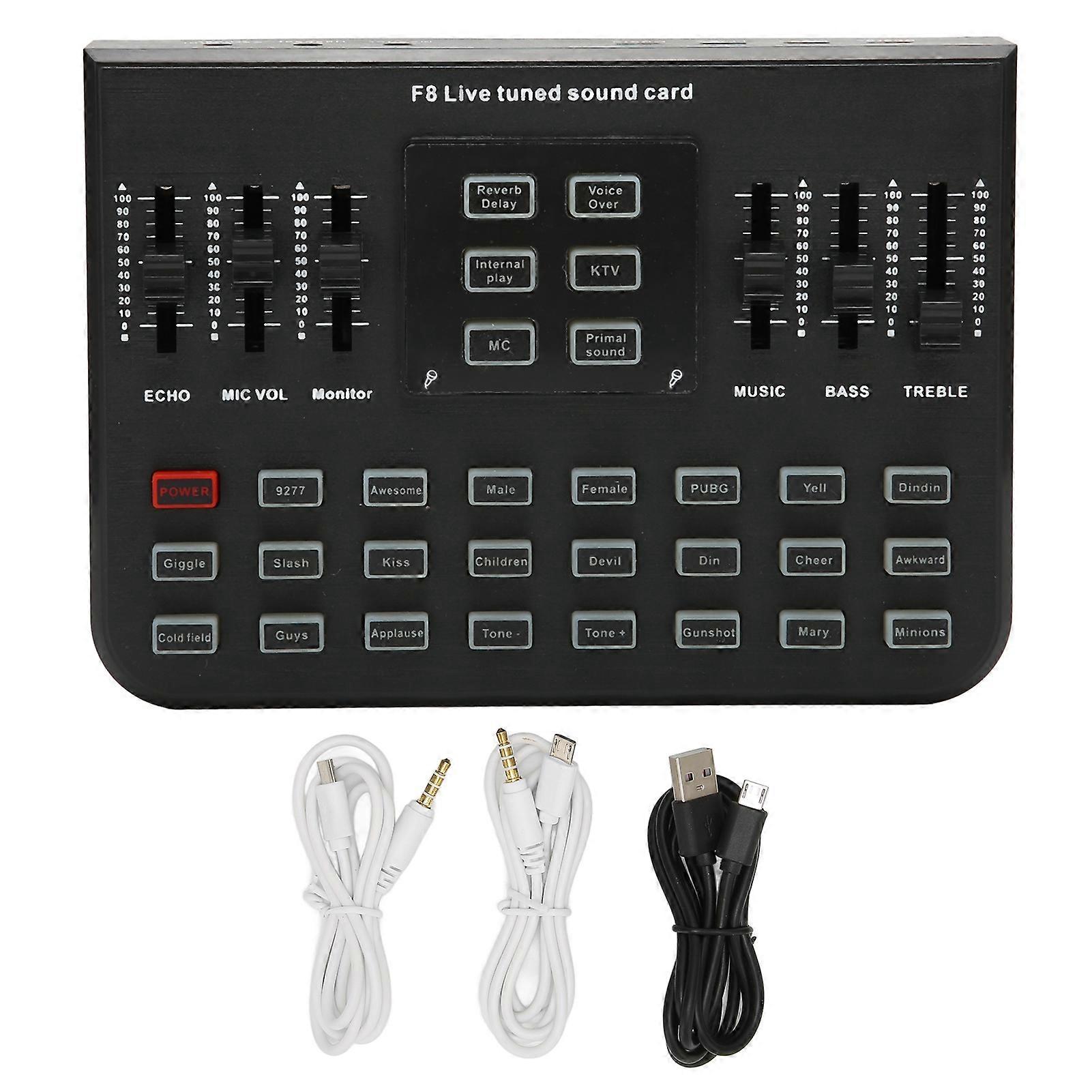 F8 Live Sound Card 16 Bits 48KHz Dual Channel Multifunctional Sound Mixer for Mobile Phones Computers Tablets