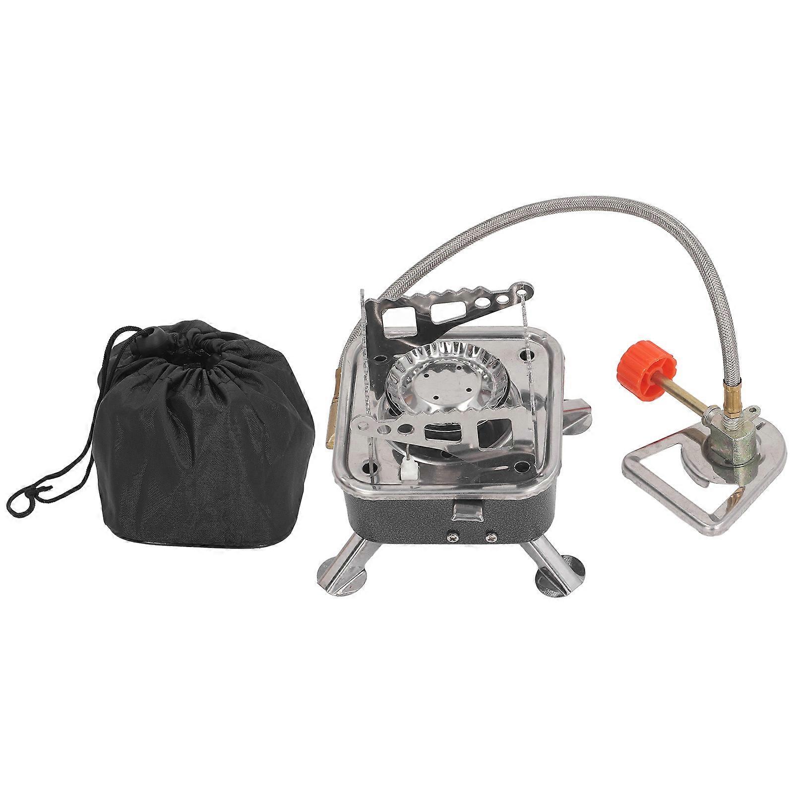 Mini Camping Stove Folding Stable Support Wind Resistant High Efficiency Portable Gas Stove for Outdoor Hiking Black Square with Tube Buckle