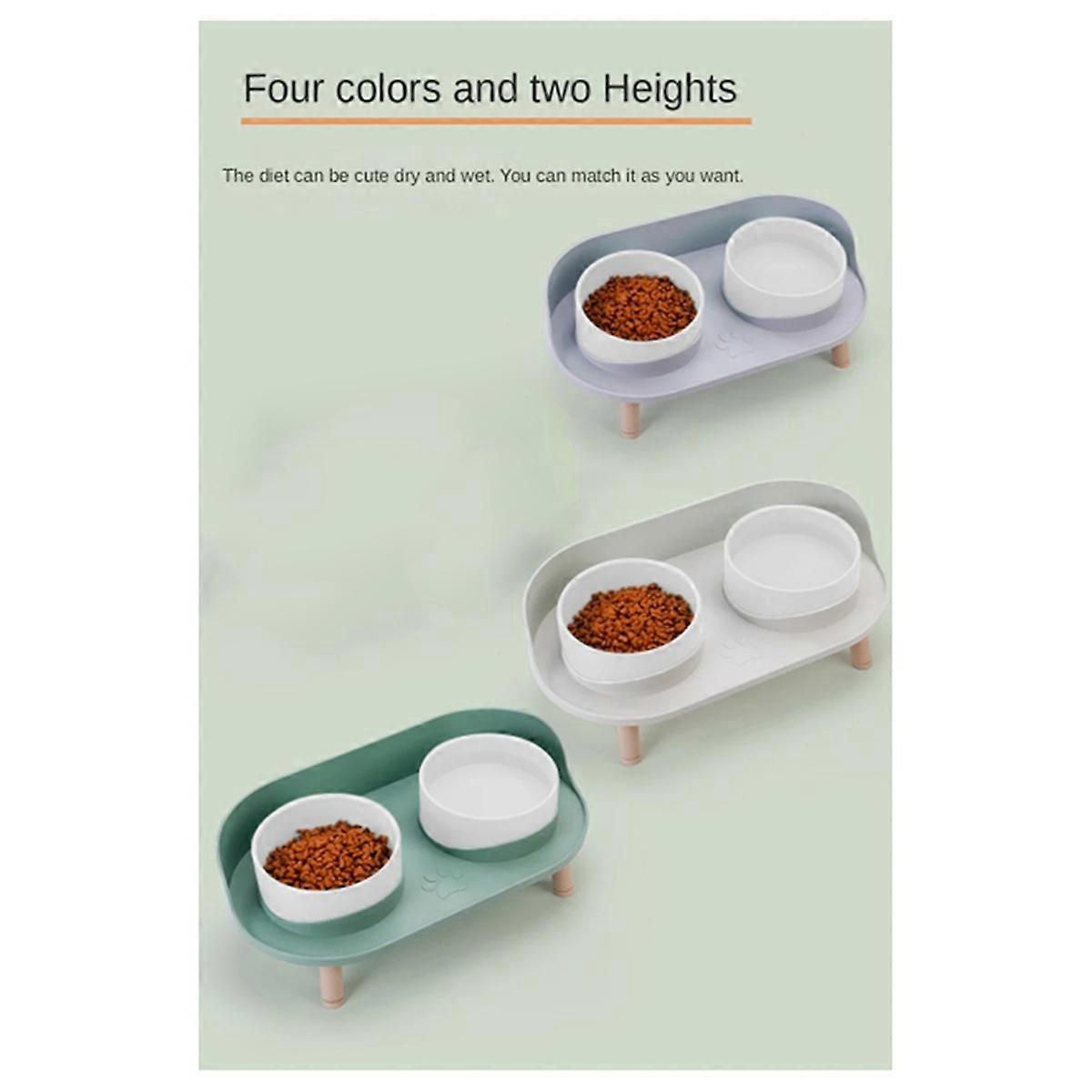 Feeder Pet Anti-knock Double Bowl Feeder Creamy white