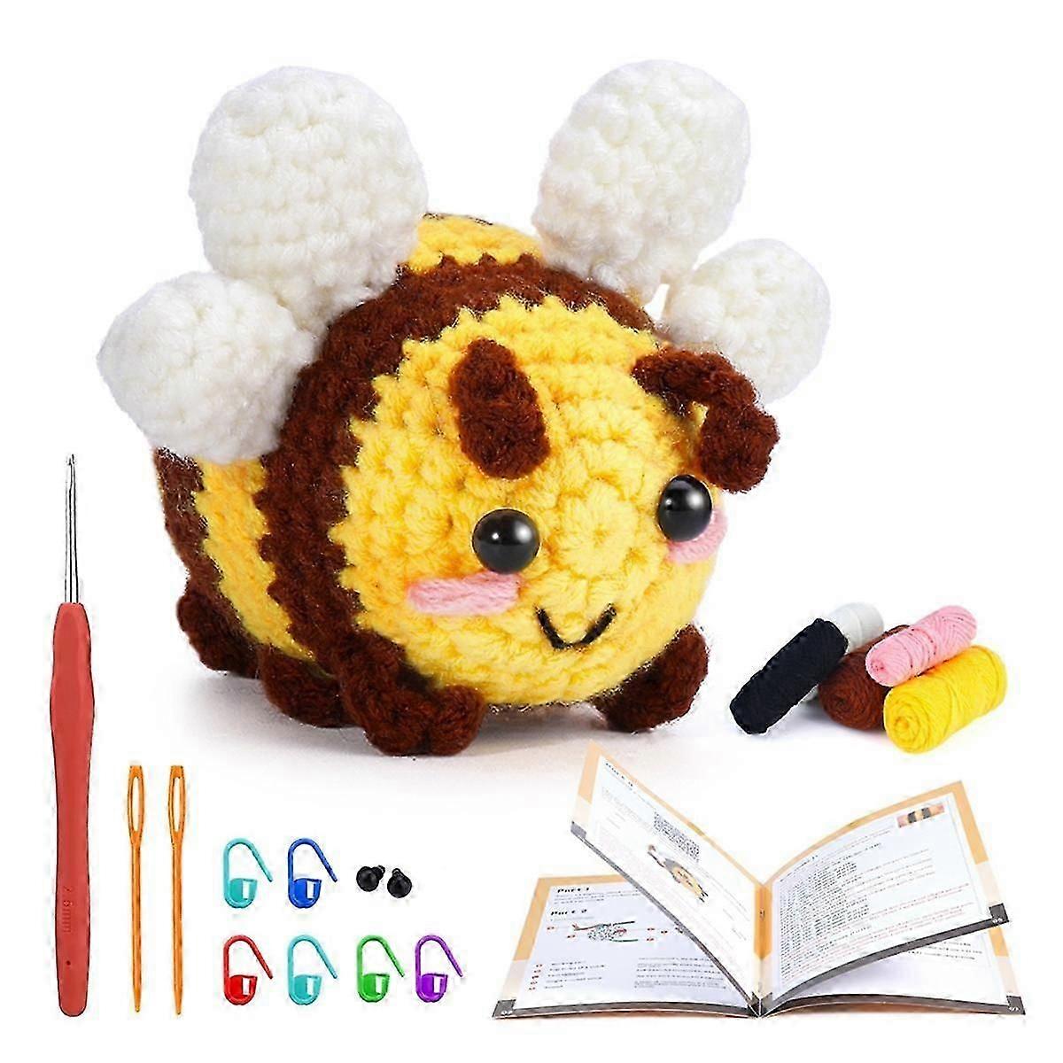 Crochet Kit DIY Little Bee Crochet Kit with Knitting Yarn Needles Plush Doll Easy