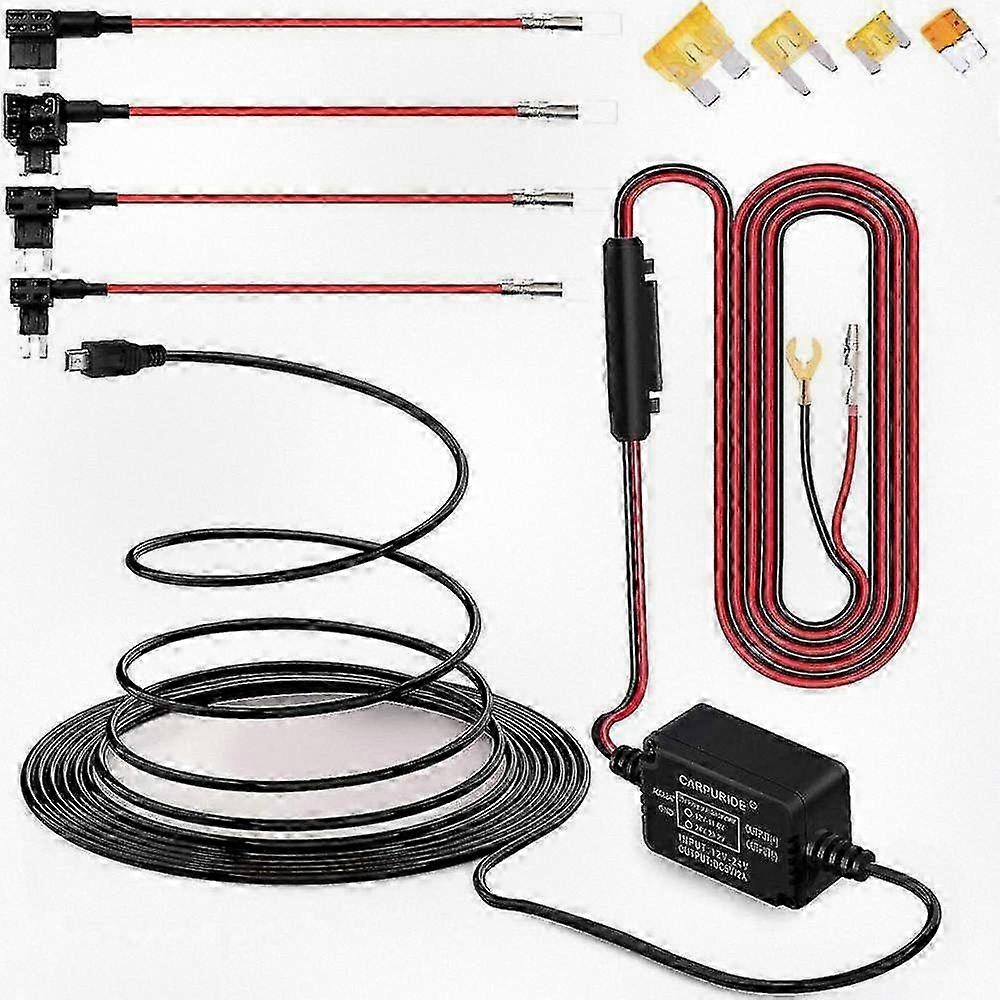 Universal 1 Set Mini USB 12V-30V to 5V Car Camera Hardwire Installation Kit with Circuit Fuse Holders, Low Voltage Protection