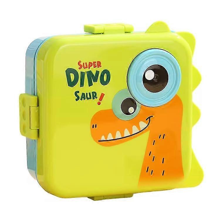 Kids Bento Box Set: Dinosaur And Cat Prints, Double Decker LunchBox, Leakproof BPA Free, 1600ml Green Dino