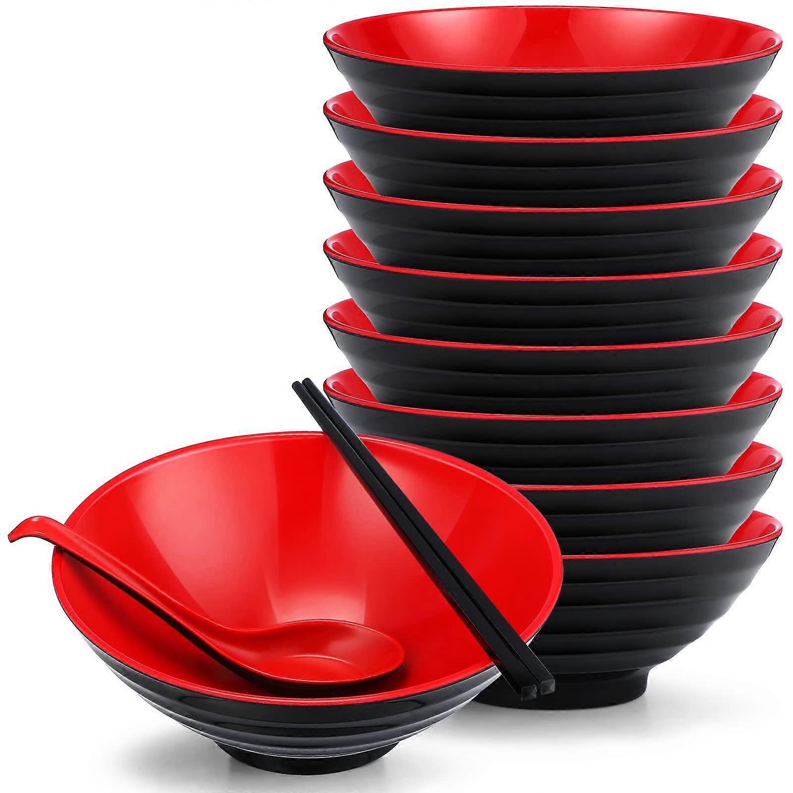 24 Pcs Japanese Style Ramen Bowls Set with Spoons and Chopsticks, Large Asian Soup Bowls for Pho Udon Soba Dishes