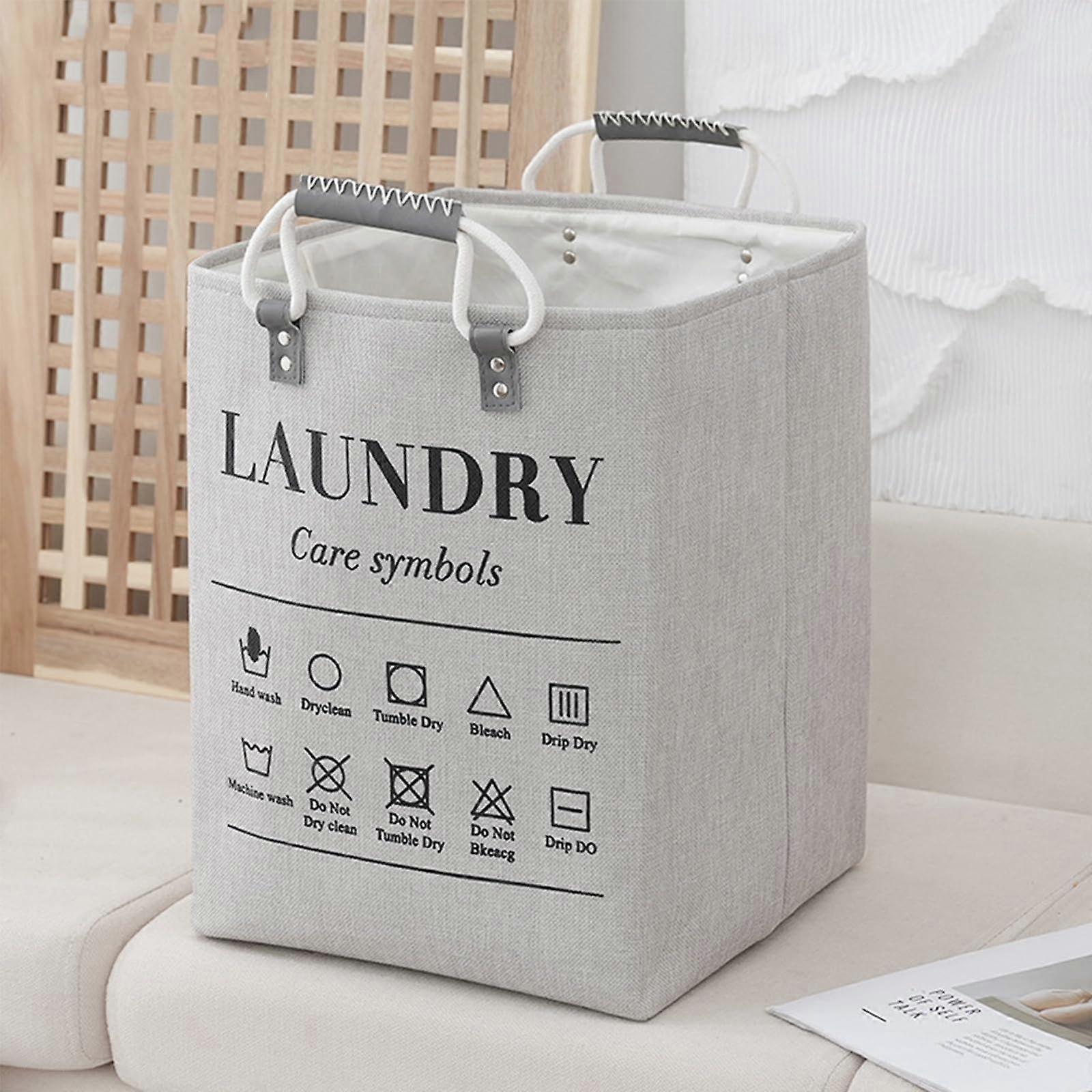 Small Laundry Basket 50L Foldable Hamper with Handles Light Gray Fabric Organizer for Clothes and Linens
