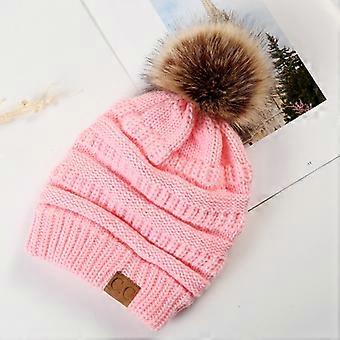 Ponytail plus hair ball wool cap supply CC labeling warm and thick non-velvet knitted hat Brown CC