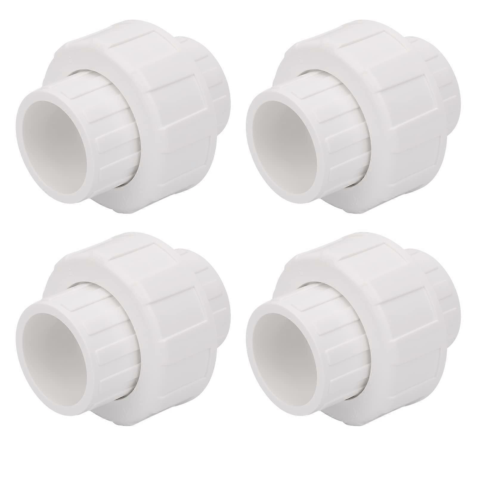 4Pcs 1' PVC Union Coupling Pipe Fitting (Socket x Socket) 1Inch PVC Slip Union PVC Adapter Coupling Schedule 40, EPDM O-Ring, White